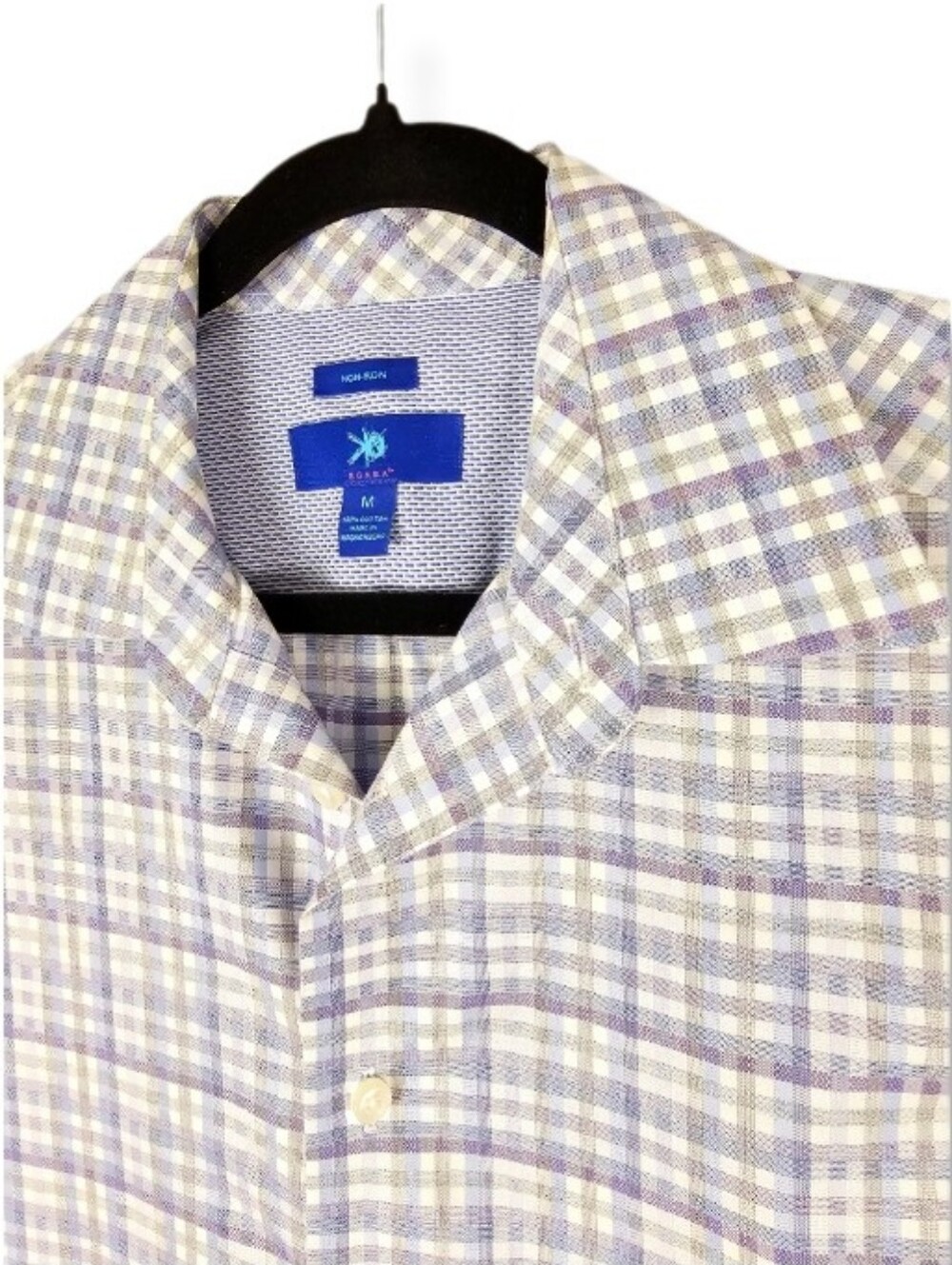 Egara Size M Collared Button Down Shirt Non Iron Cotton Plaid Blue Purple office